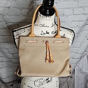 Dooney & Bourke Canvas Shoulder Bag Tan/Taupe w/ Light Brown Leather